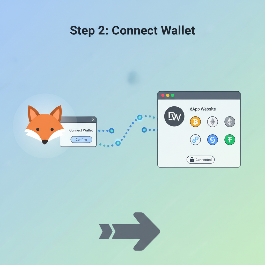 user connecting MetaMask wallet to website, crypto icons, secure connection animation