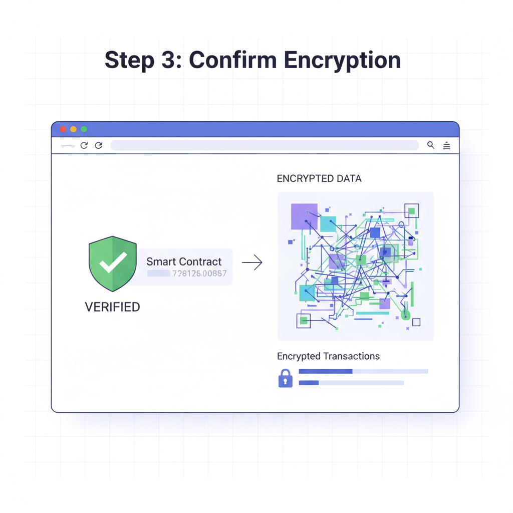 verified smart contract badge on explorer with encrypted data visualization