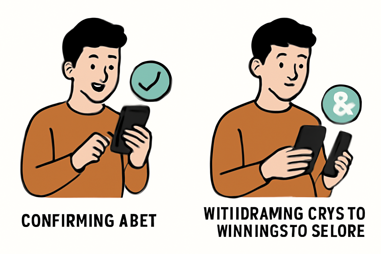 A happy user confirming a bet on their phone, then withdrawing crypto winnings to their secure wallet.