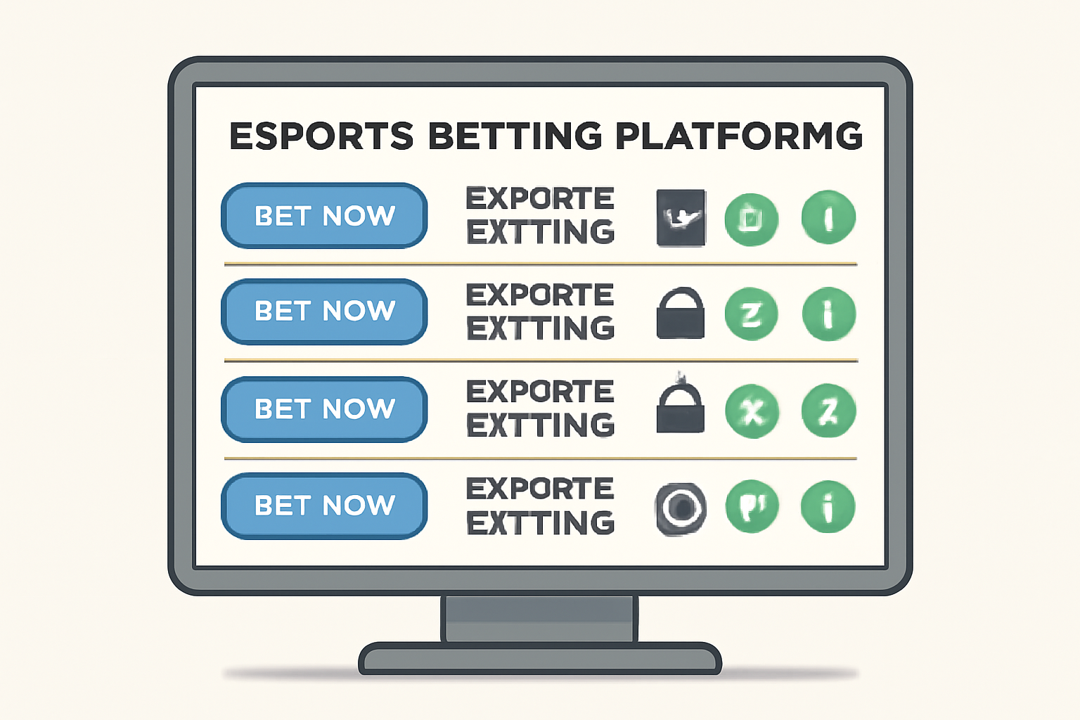 A computer screen displaying several esports betting platforms, with checkmarks for licensing, security, and crypto support.