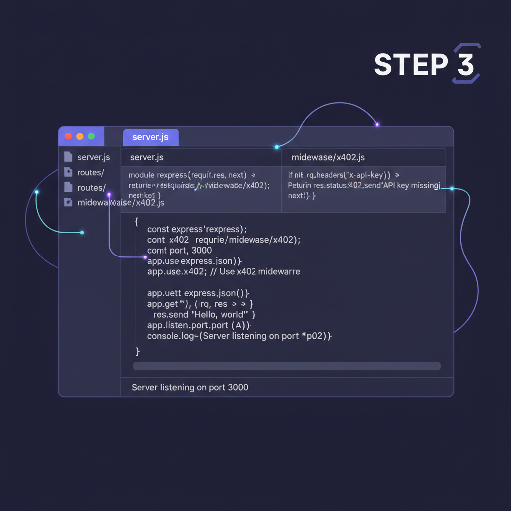 Code editor with Express server and x402 middleware code