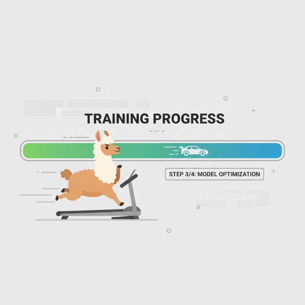 training progress bar racing with llama running on treadmill