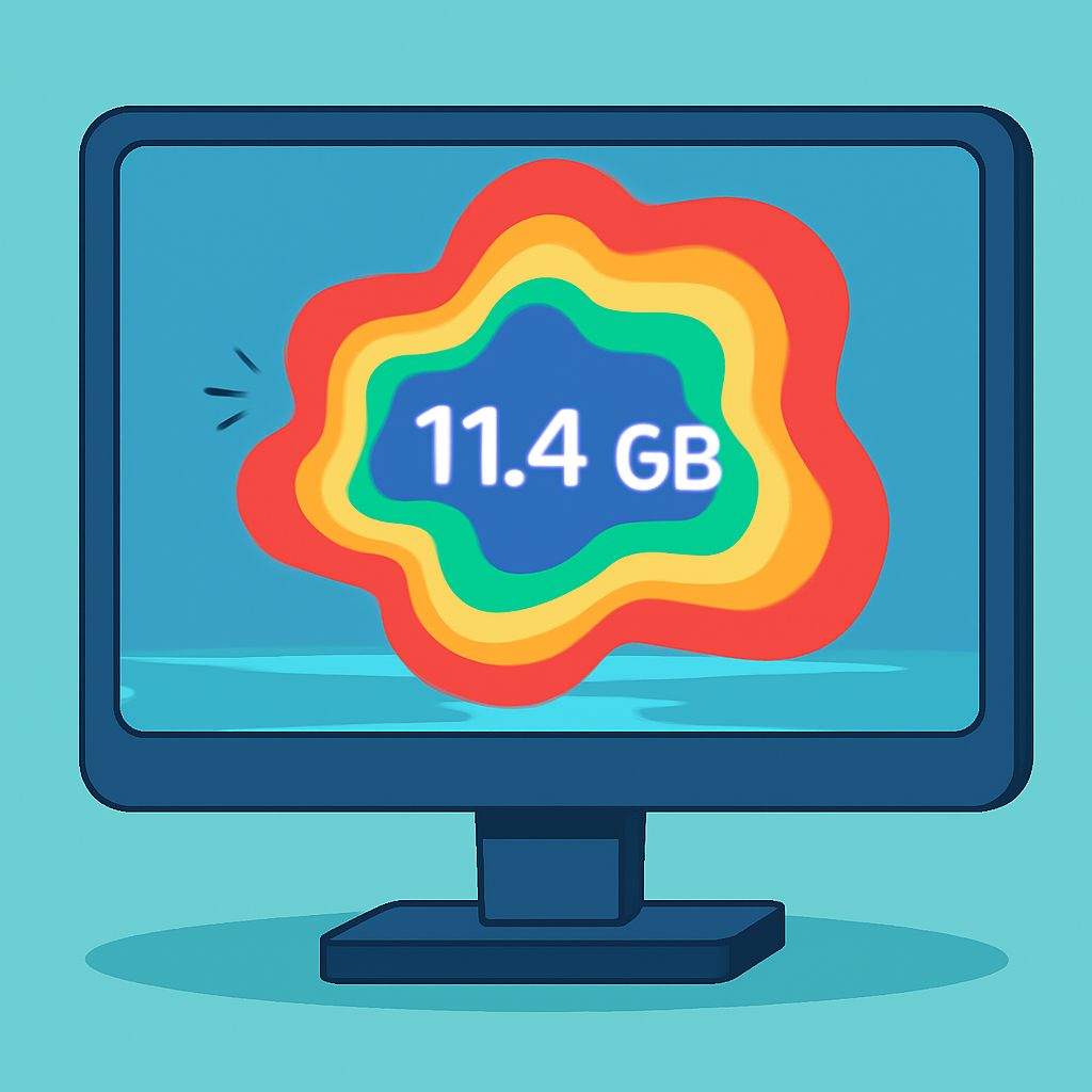 expanding colorful data blob growing to 11.4 GB on holographic monitor
