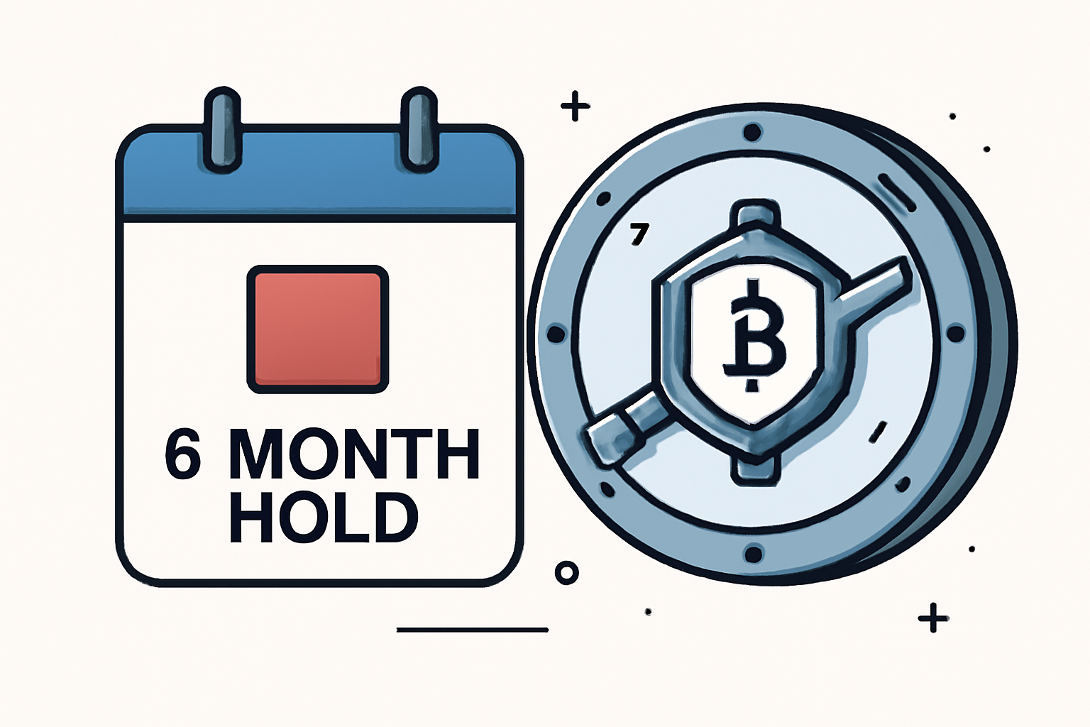 calendar with 6-month hold timer on secure crypto vault, futuristic lock