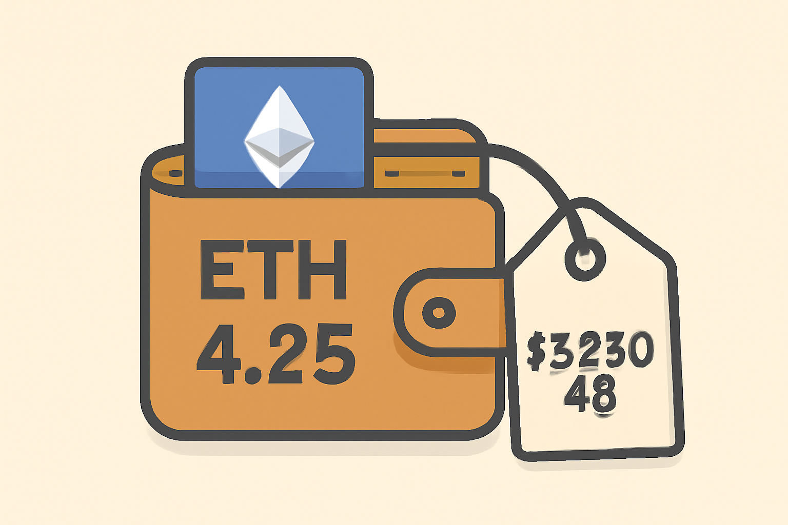 A wallet with a balance of ETH, and a price tag showing $3,830.48 per ETH.