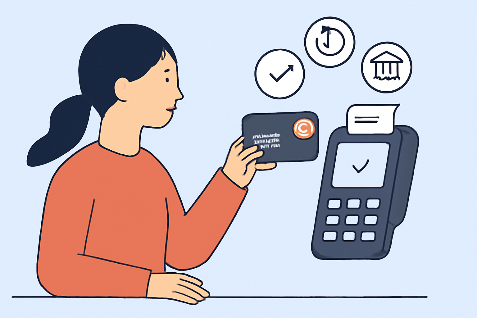 A person making a purchase with a crypto card, with digital governance tokens appearing as rewards.