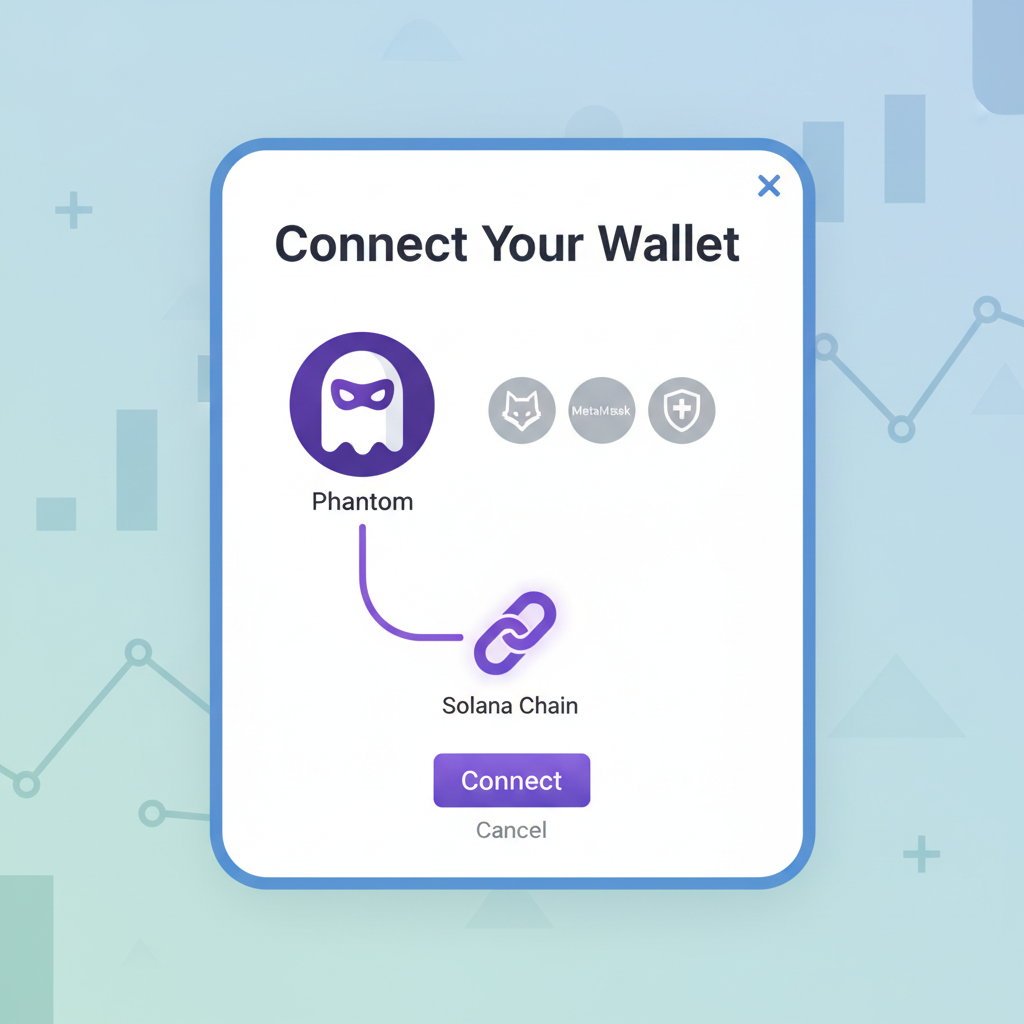 wallet connection popup on staking dApp, Phantom icon linking to Solana chain