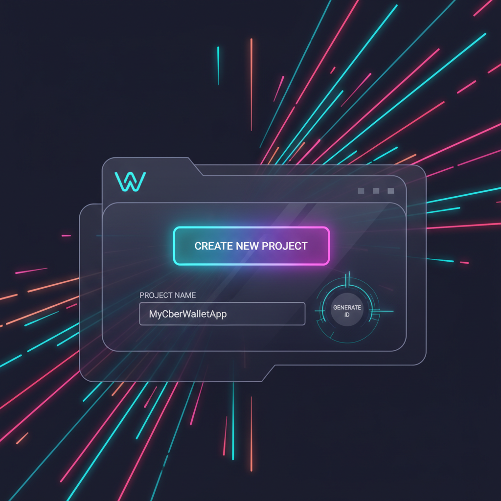 sleek dashboard creating WalletConnect project ID, cyberpunk neon glow