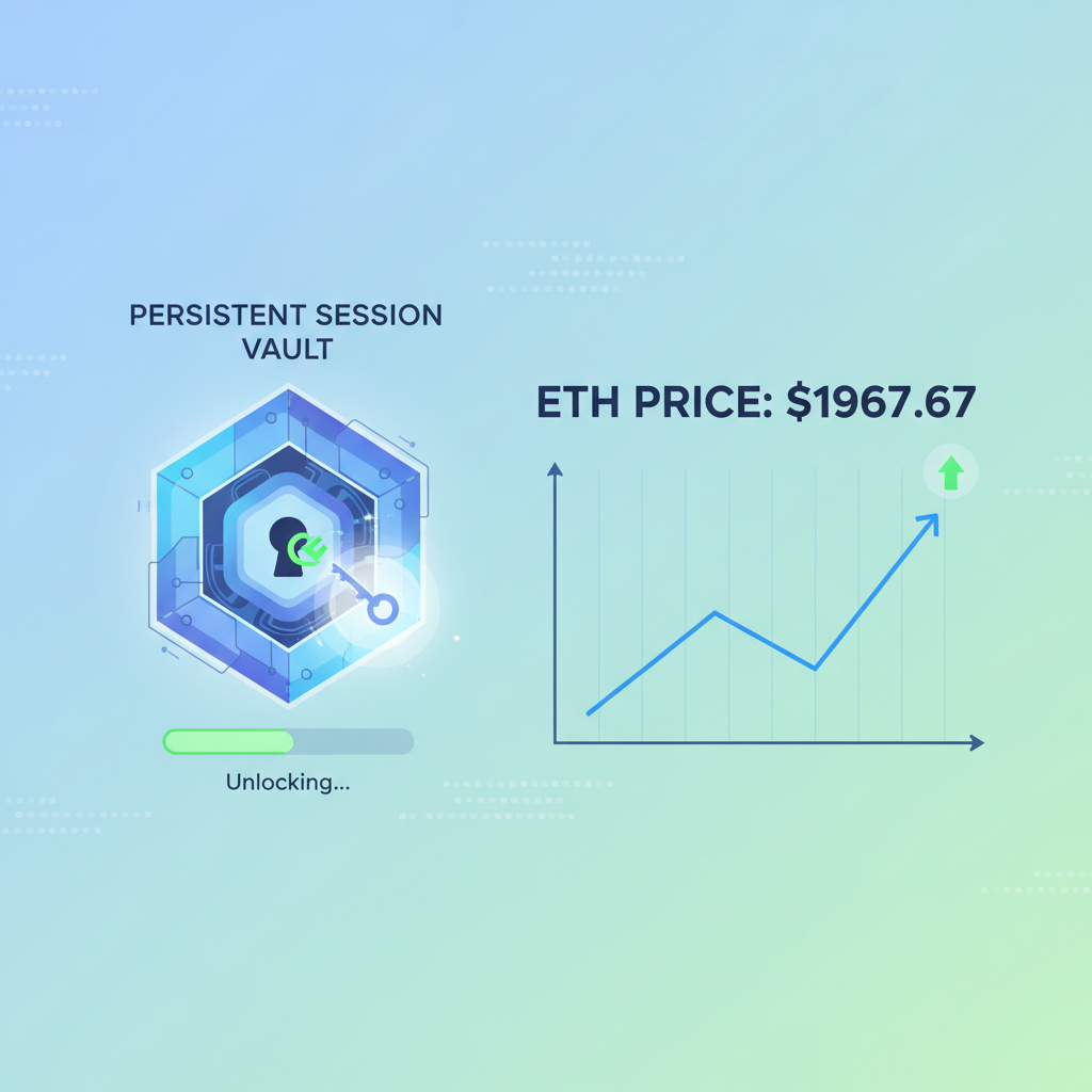 persistent session vault unlocking, ETH price chart at $1967.67, futuristic lock