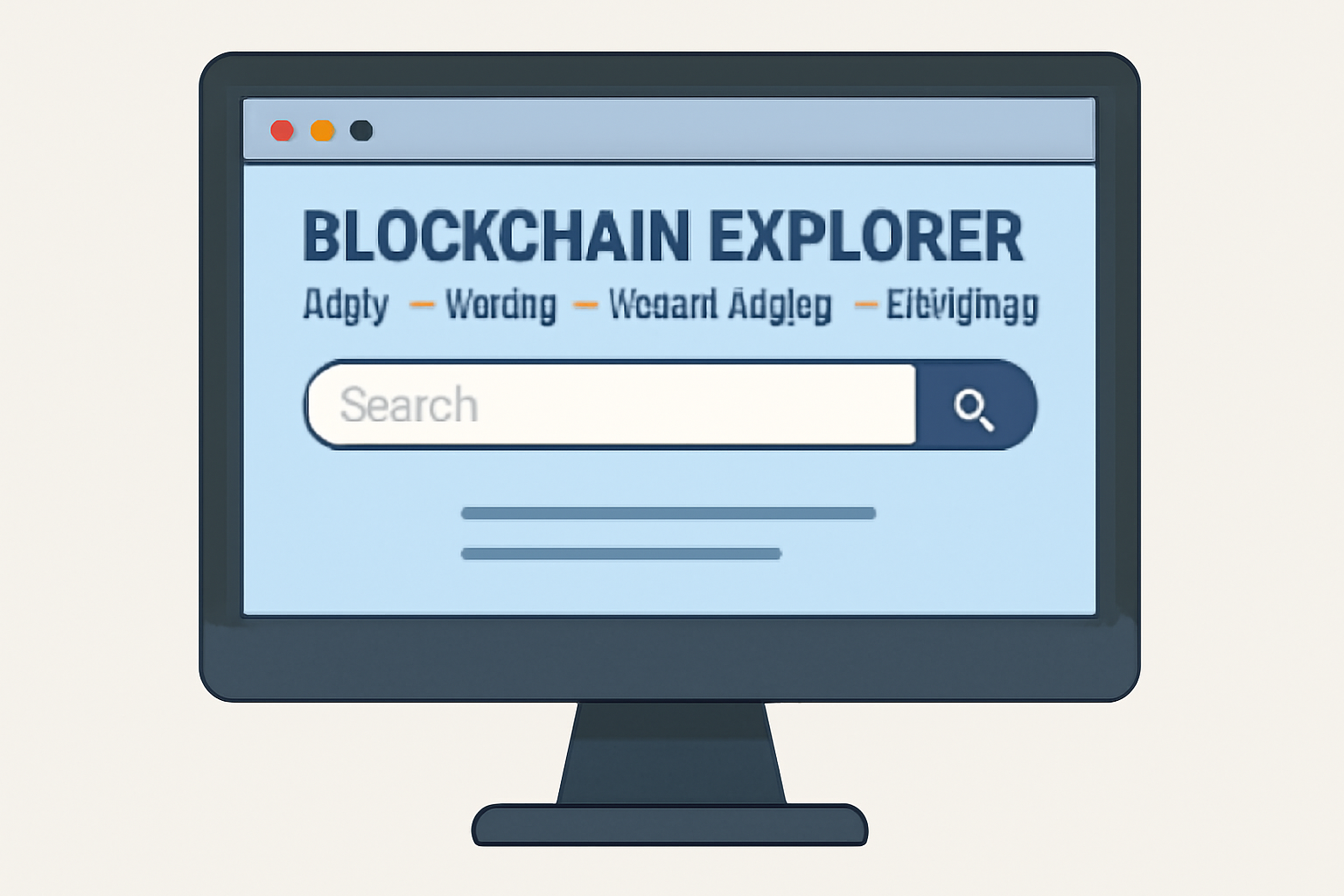 A computer screen displaying the homepage of a blockchain explorer website, with a search bar and navigation menu visible.