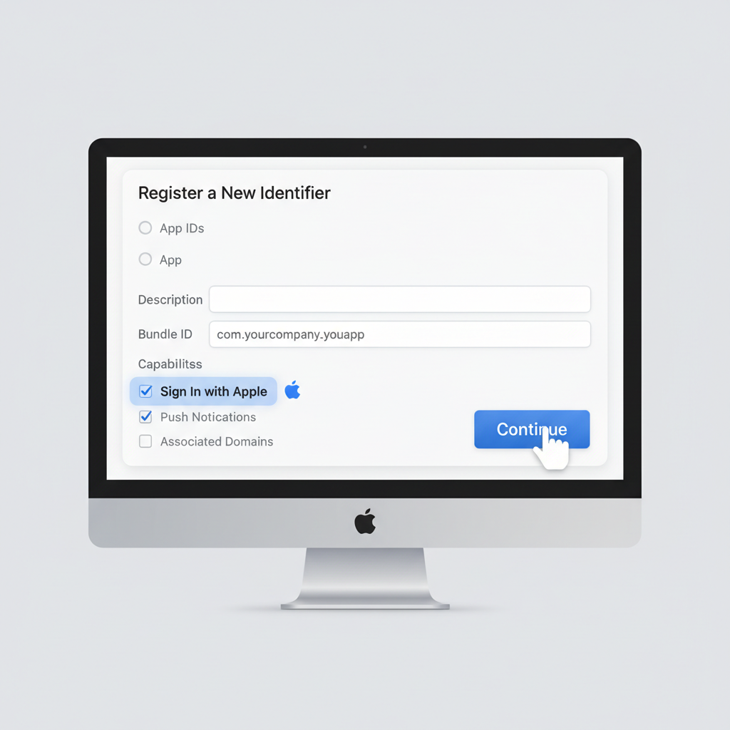 Apple Developer Console creating new App ID with Sign In with Apple enabled, sleek Apple design --ar 16:9