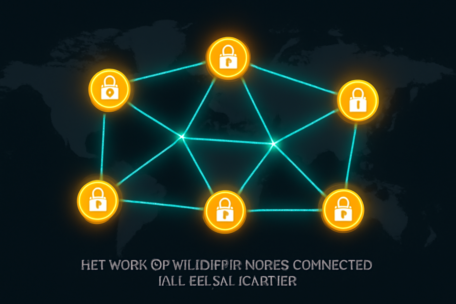 network of validator nodes connected in a secure cluster, glowing nodes on dark blockchain map