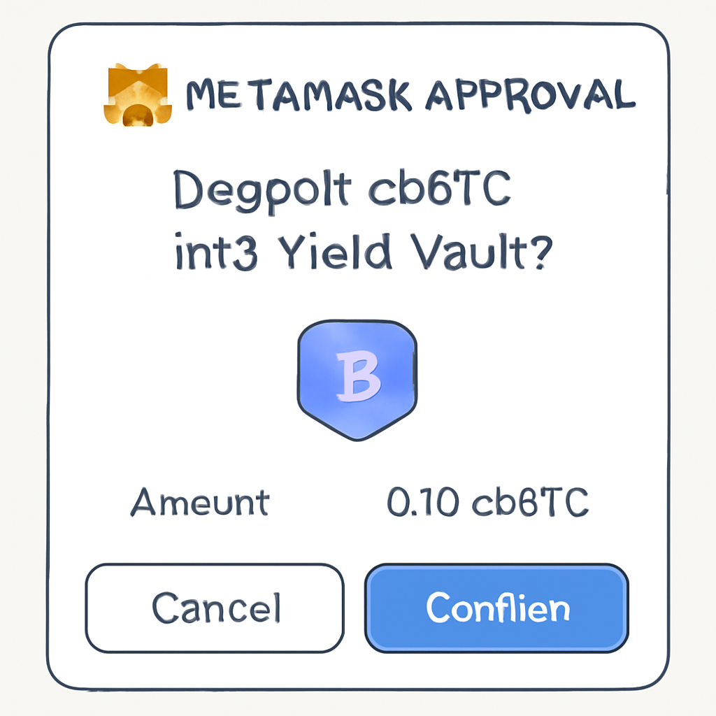 metamask approval popup for cbbtc deposit into yield vault