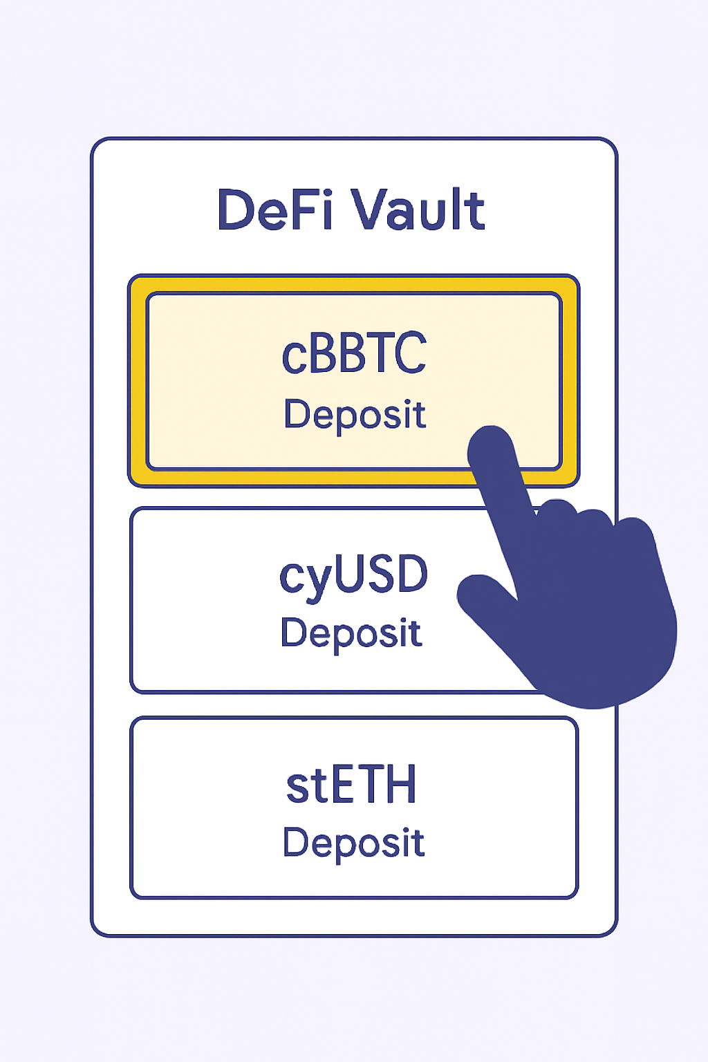 defi vault selection screen highlighting cbbtc deposit option