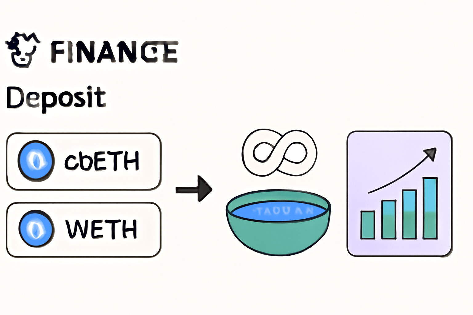 Beefy Finance UI depositing cbETH and WETH into liquidity pool, yield graphs rising