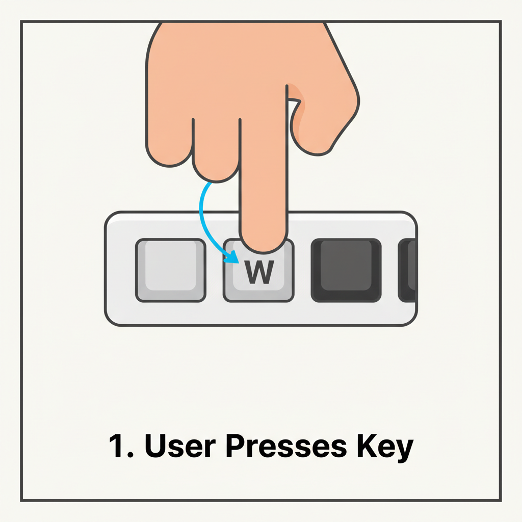 code example of React useEffect for keydown events sending MUD transactions, keyboard input visualization