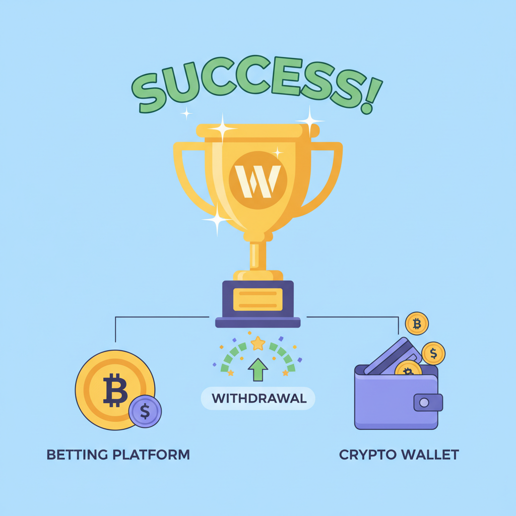withdrawing crypto winnings from betting platform to wallet, success animation trophy