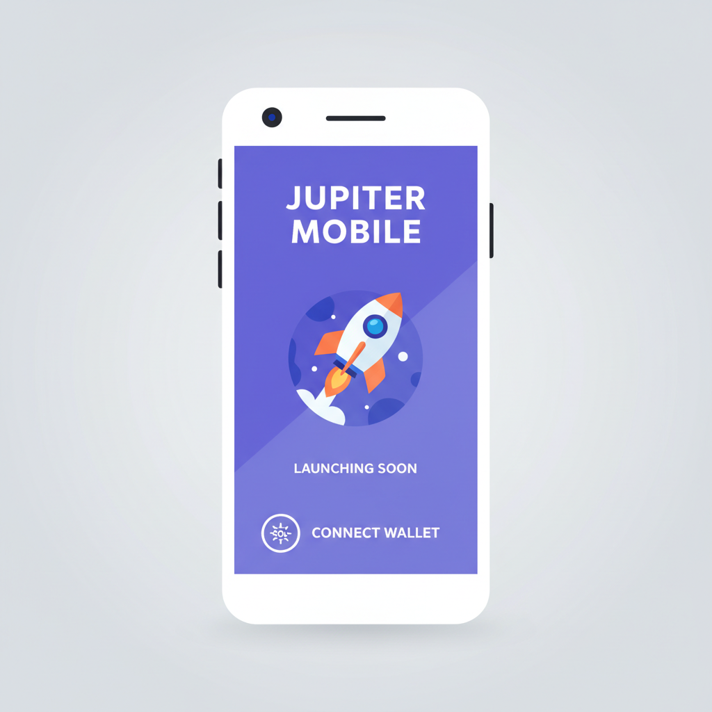 Solana Saga phone displaying Jupiter Mobile app launch screen