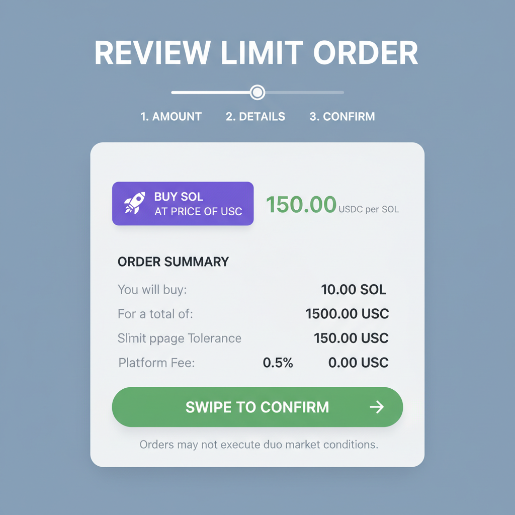 Jupiter Mobile limit order review screen showing details