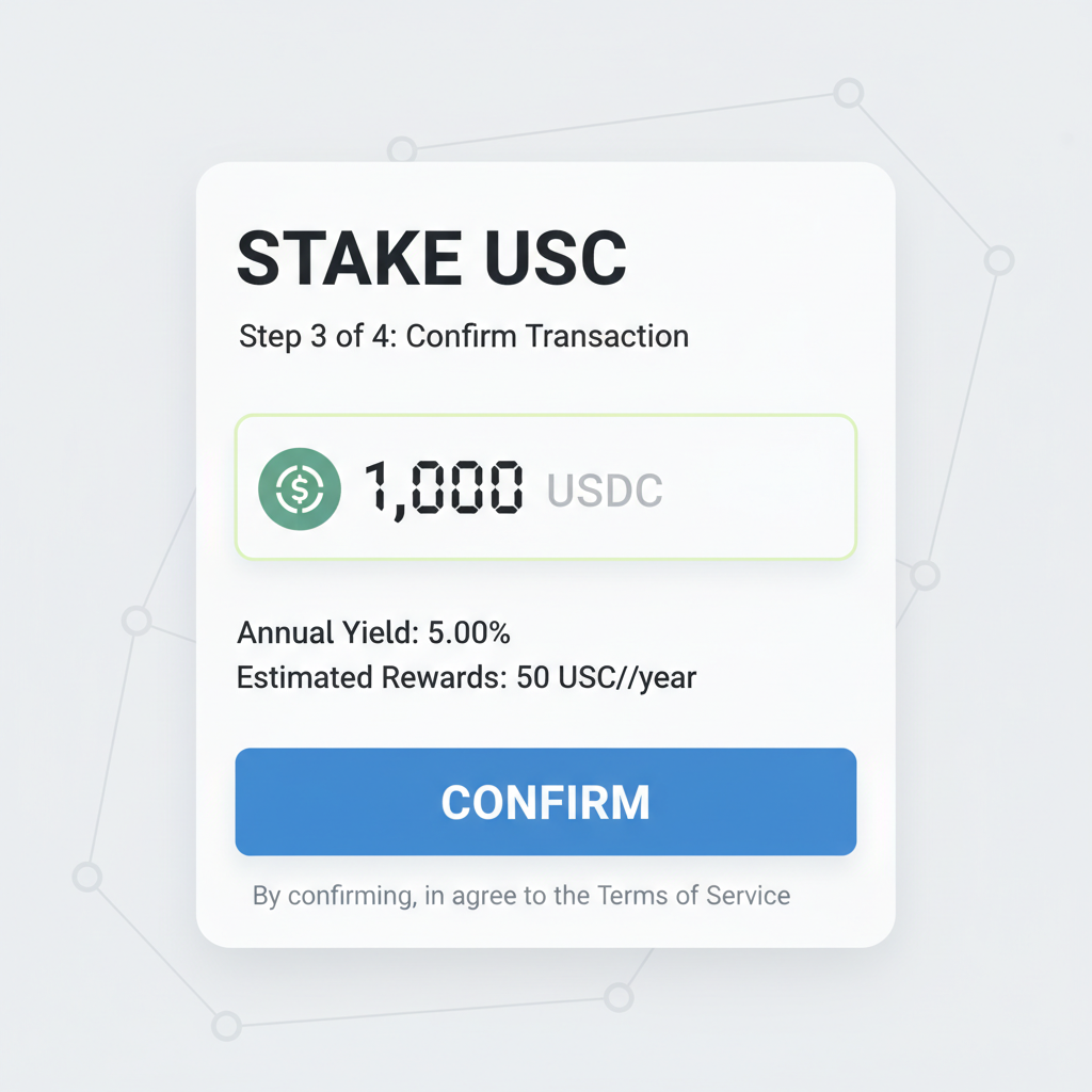 USDC staking input screen with confirm button