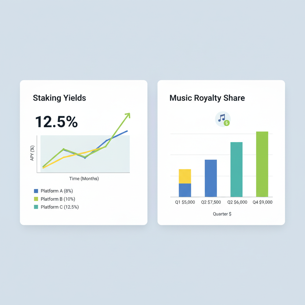 Dashboard chart showing staking yields and music royalty graph