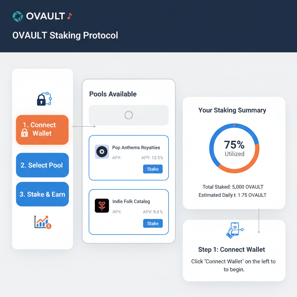 Sleek DeFi dashboard for OVAULT music royalties staking