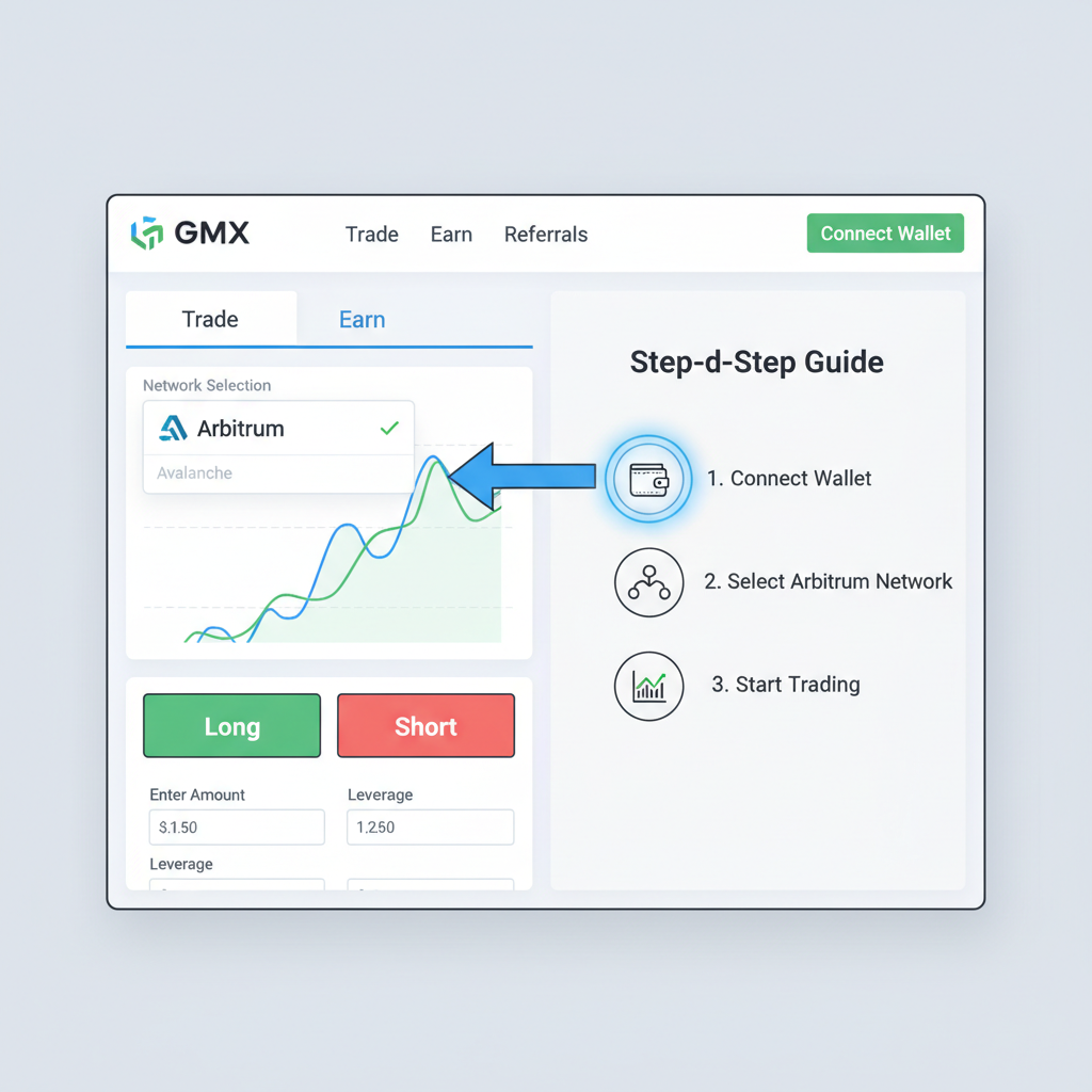 GMX website homepage with Arbitrum network selected