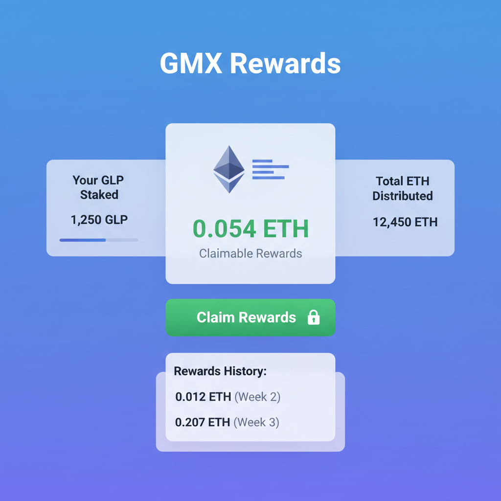 GLP position dashboard showing ETH rewards on GMX