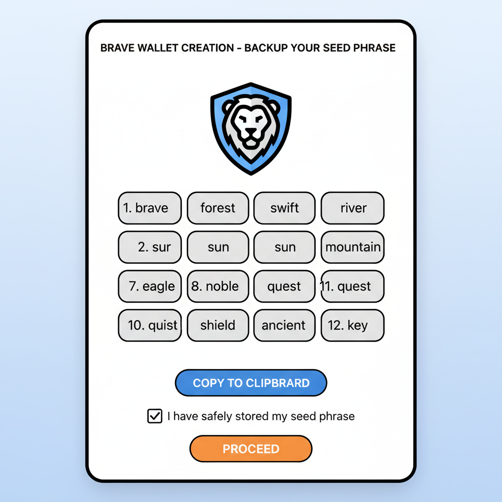 brave wallet creation interface with seed phrase backup