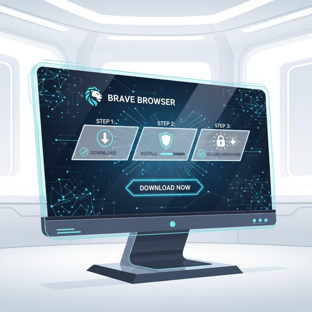 futuristic brave browser download page on secure computer screen