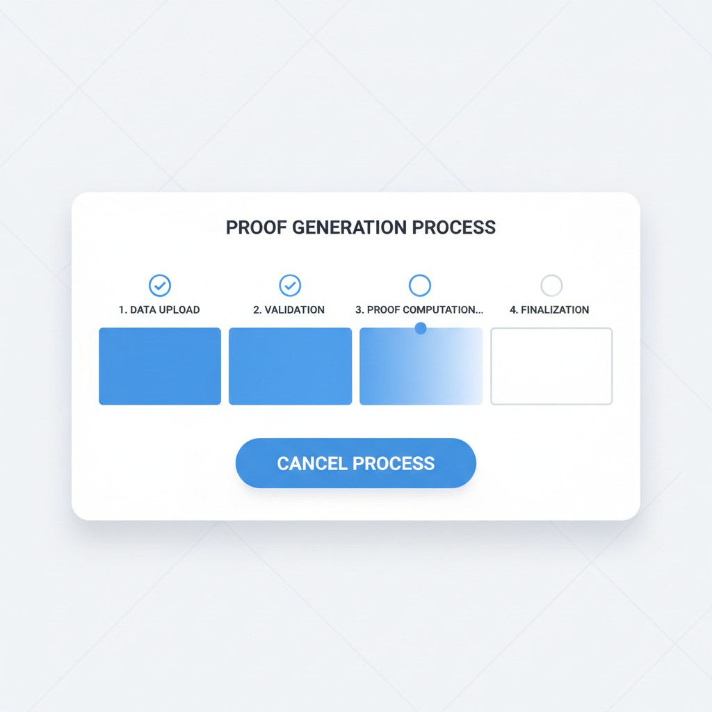 Clean demo interface screenshot, real-time proof generation progress bar