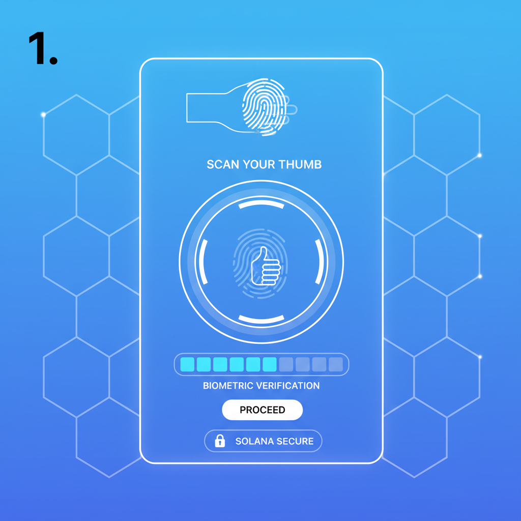 Solana smart wallet creation biometric auth futuristic interface