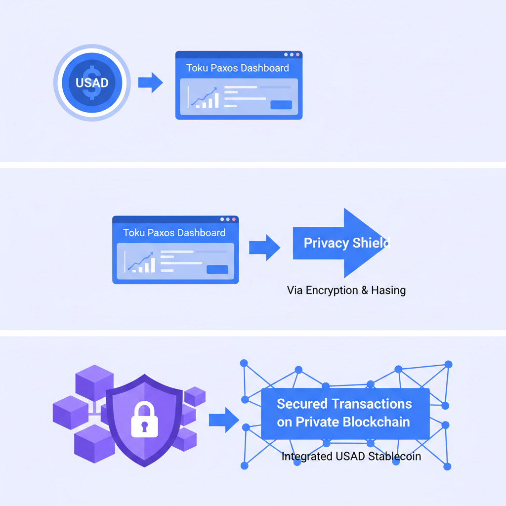 Integrating USAD stablecoin via Toku Paxos dashboard with privacy shields blockchain