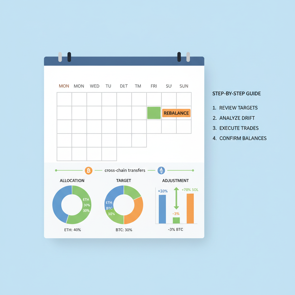 weekly calendar dashboard rebalancing cross-chain portfolio, adjustment charts