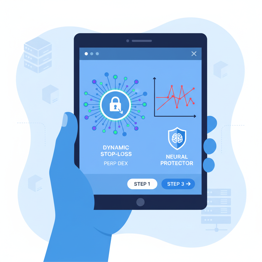 AI interface setting dynamic stop-loss on perp DEX, neural network protecting trades