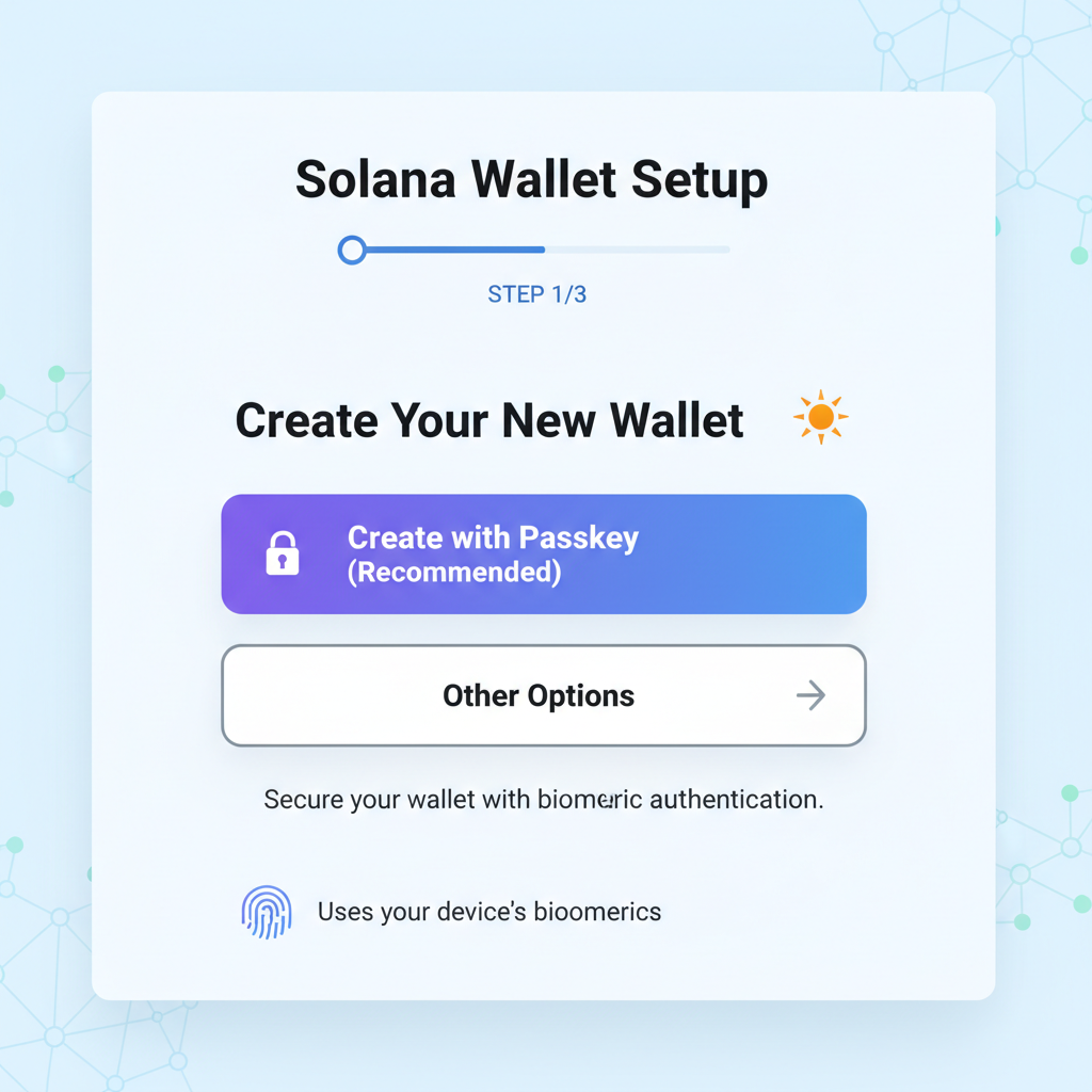 modern web interface solana wallet creation button passkey biometric clean UI