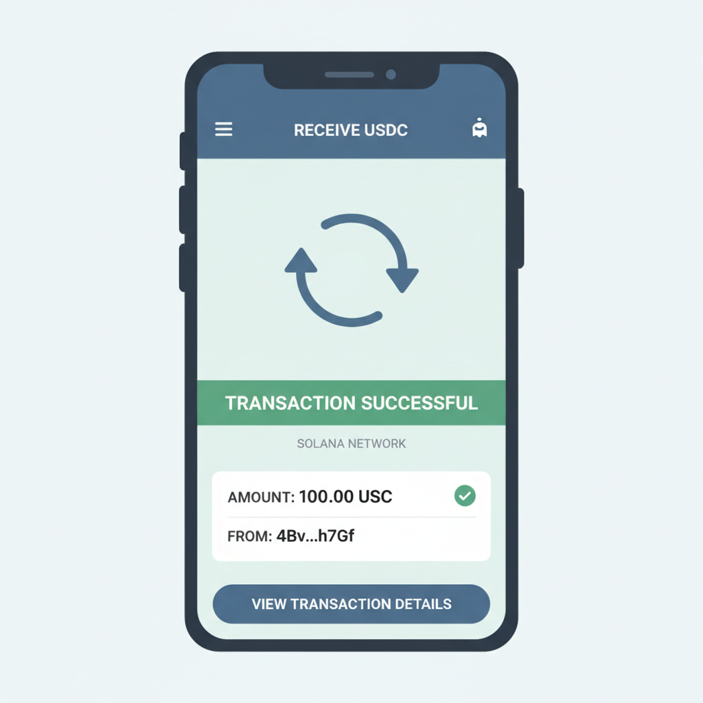 wallet receiving USDC transfer solana network clean transaction UI