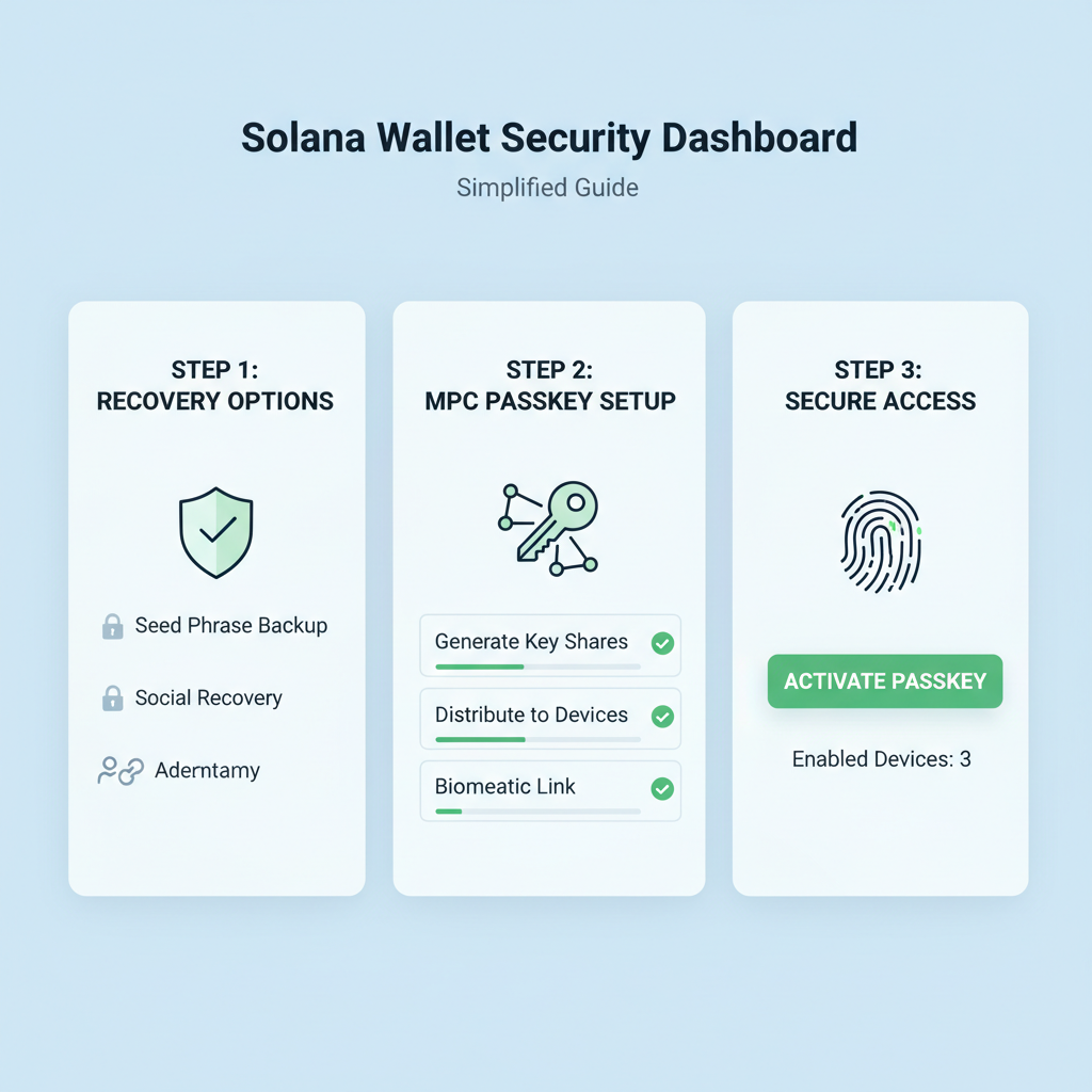 solana wallet recovery options MPC passkey setup professional dashboard