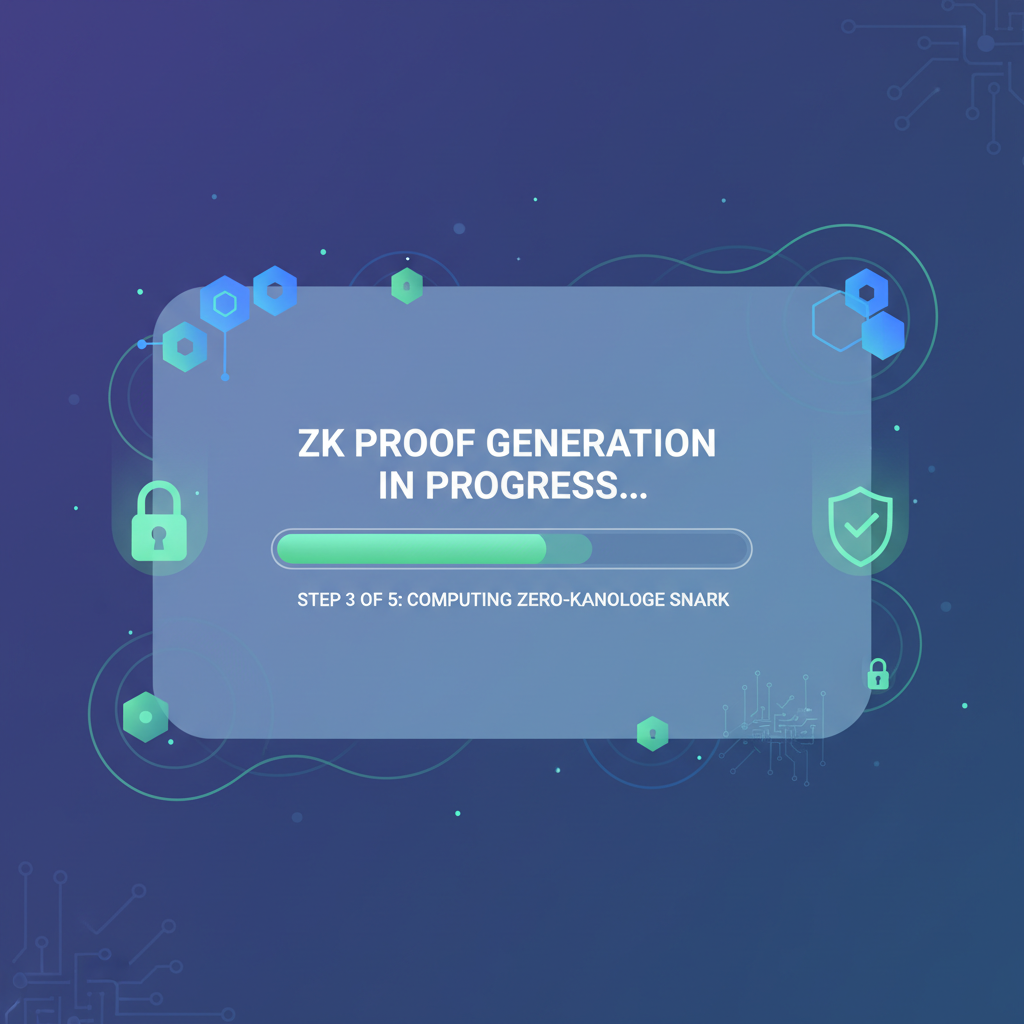 zk proof generation progress bar in wallet, cryptographic visuals