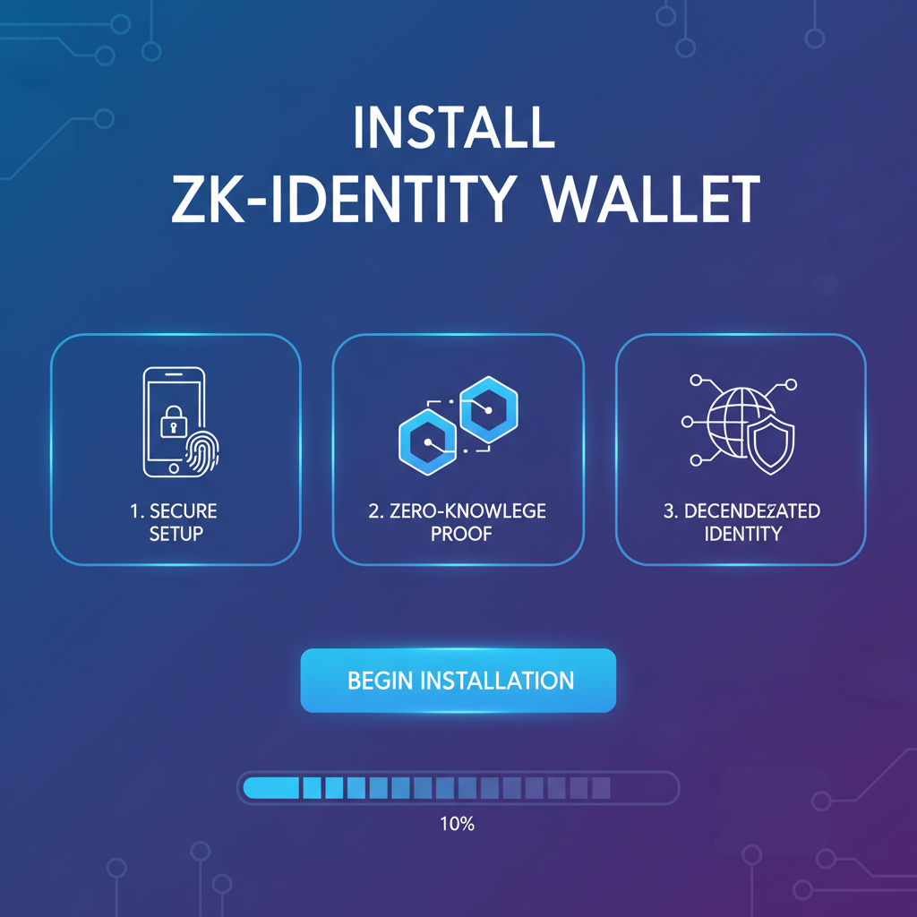 sleek mobile zk identity wallet app install screen, futuristic UI