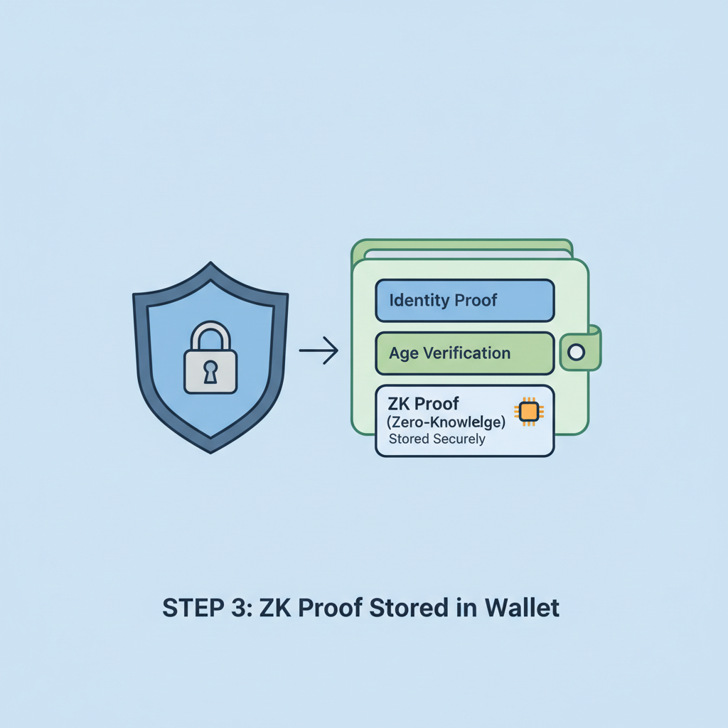 zk proof stored in wallet credential list, secure vault icon