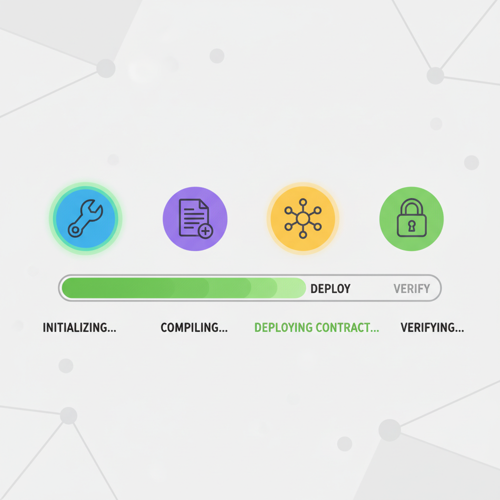 thirdweb deployment progress bar active, green loading animation, contract icons