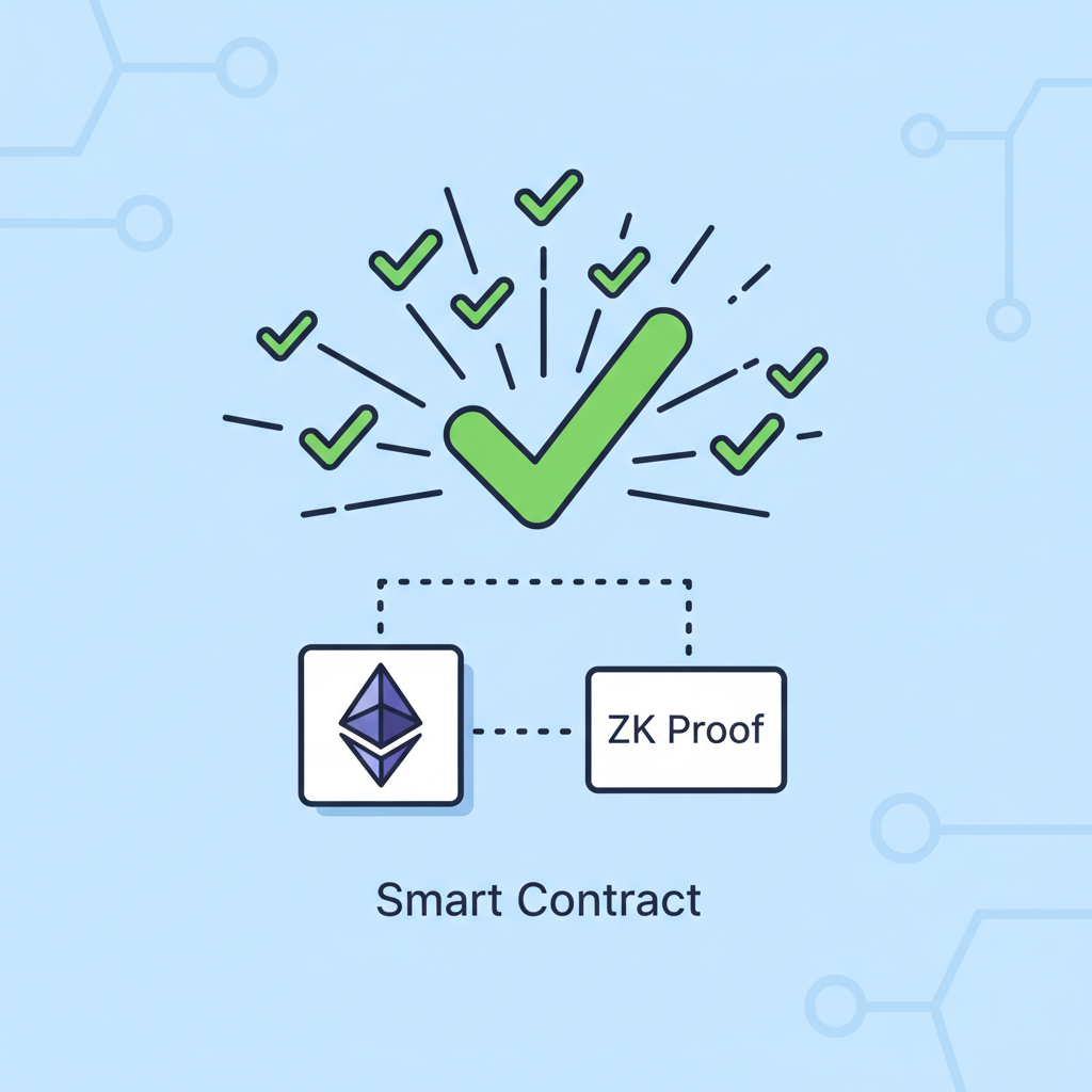 ethereum smart contract verifying ZK proof, green checkmark explosion