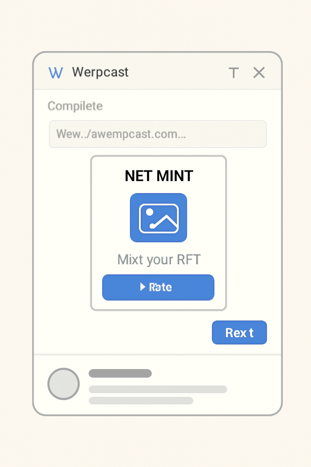 Warpcast compose screen embedding NFT mint Frame, interactive button visible, feed preview screenshot