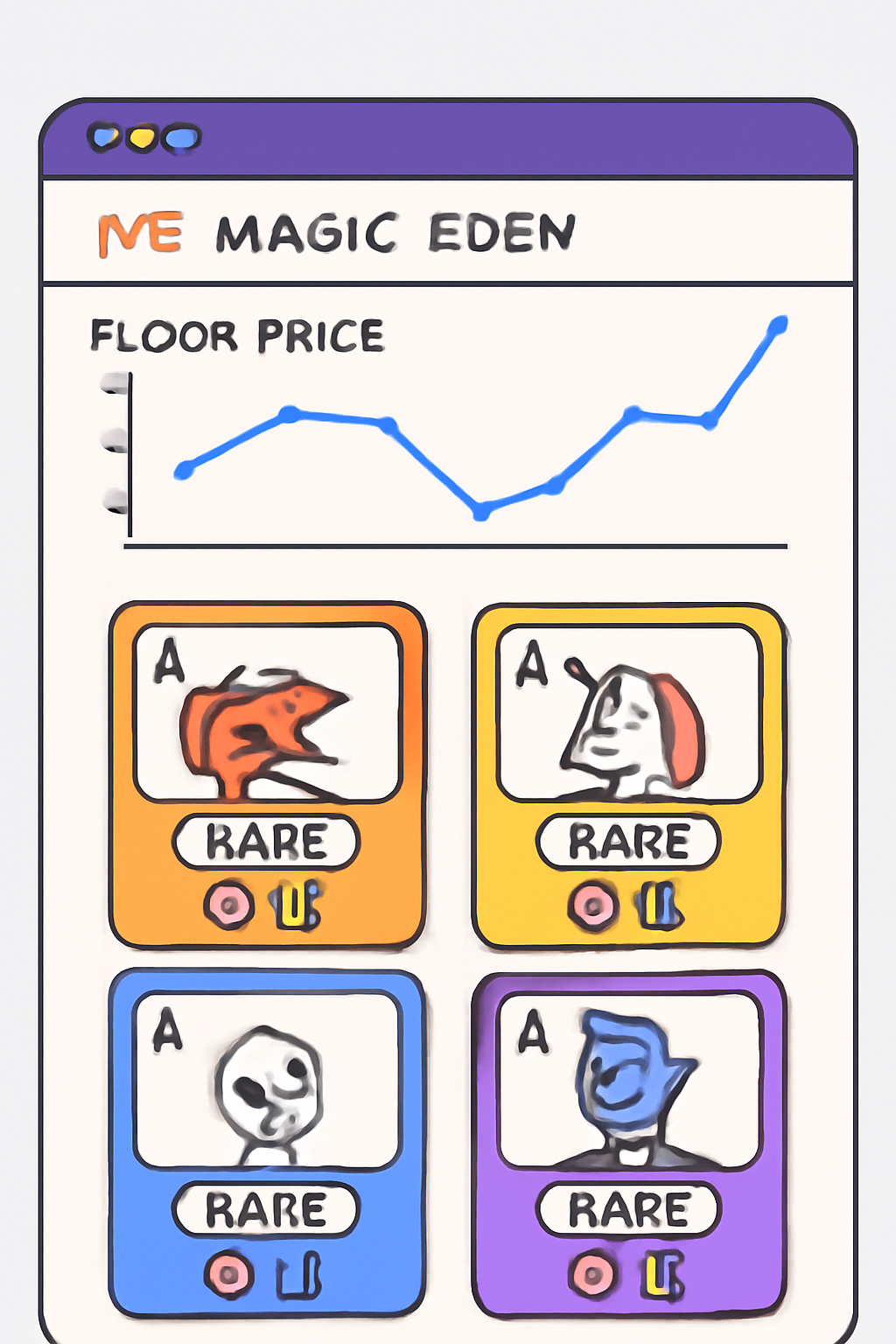 Magic Eden floor price chart and listings for rare NFT cards