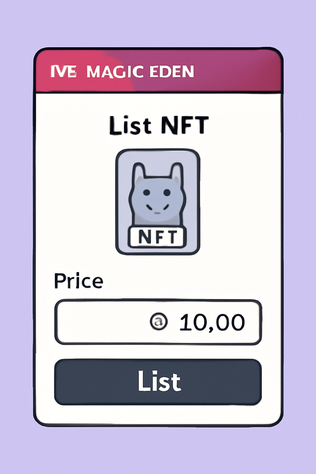 Listing NFT card on Magic Eden with price input form