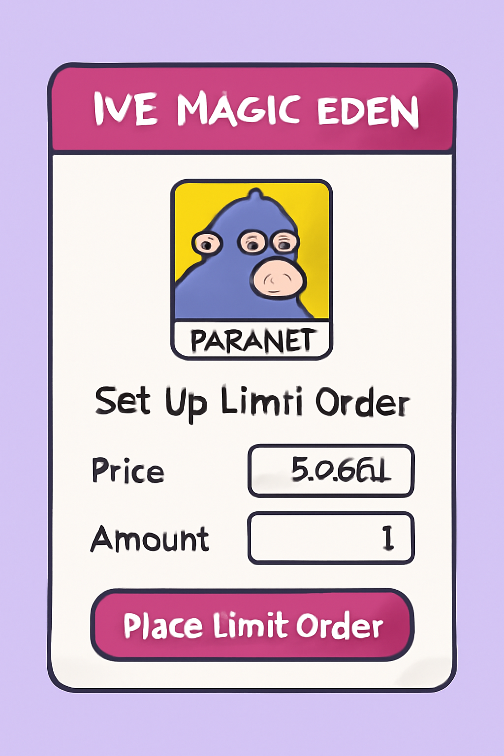 Magic Eden limit order setup interface for rare NFT