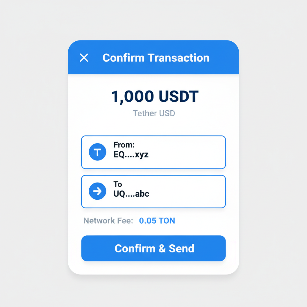 Confirmation screen in TON Wallet showing USDT amount details