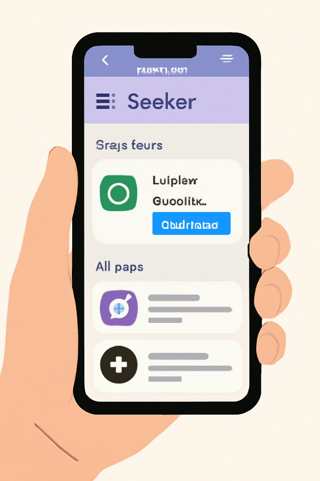 A hand holding a Solana Saga phone, displaying the Seeker dApp store with the Jupiter Mobile app highlighted for download.