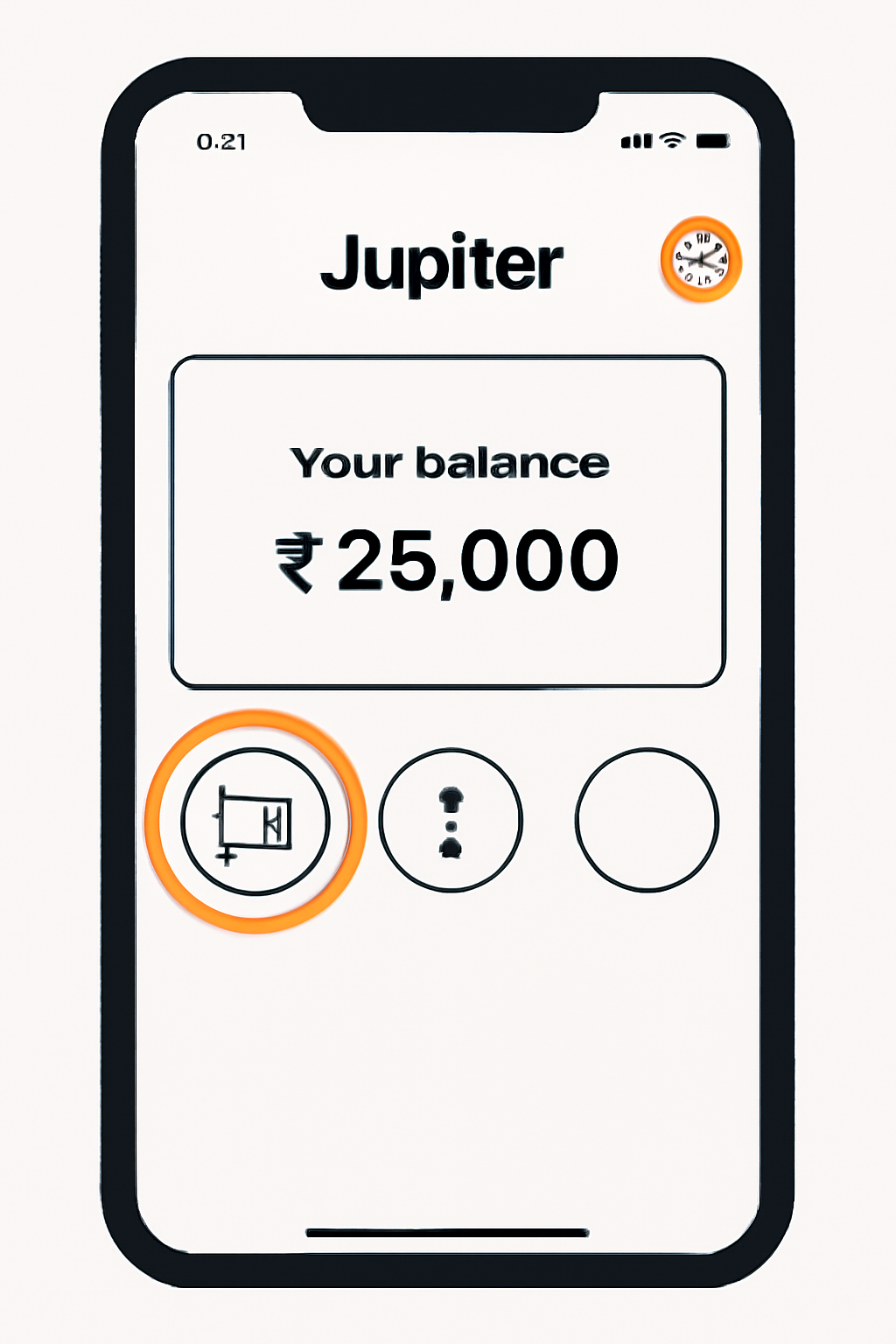 A mobile screen with the Jupiter Mobile app open, highlighting the wallet icon and user avatar for navigation.